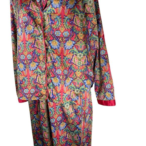 Anthropologie Eloise Lounge PJ Set Medium Satin Floral Flowy Boho Artsy - Picture 8 of 14